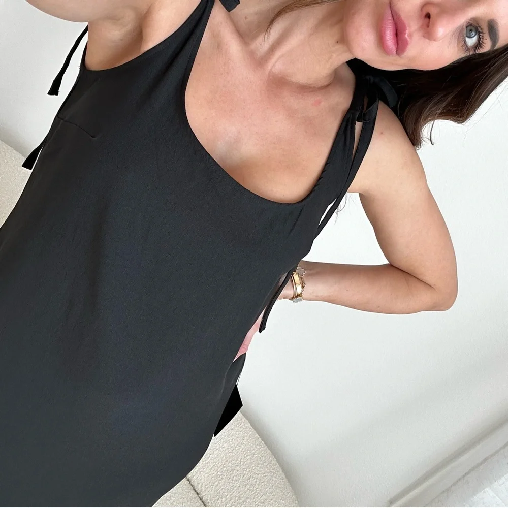 Lulus Salt Water Breeze Black Tie-Strap Maxi Dress